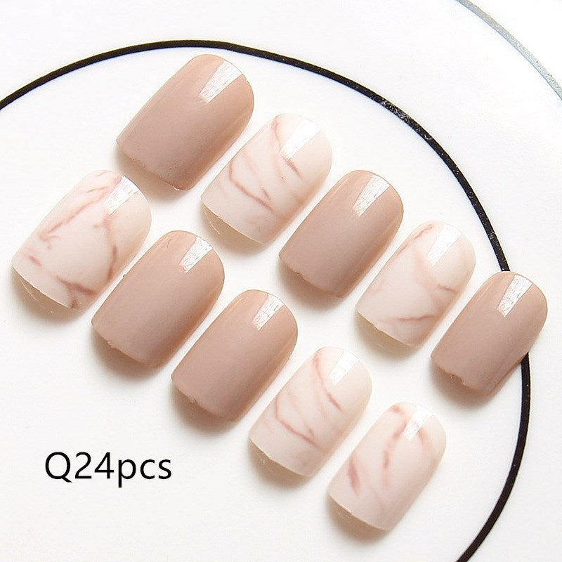 Light Khaki Smudge False Nails – Matte Press-On Acrylic Tips for DIY & Salon Manicure
