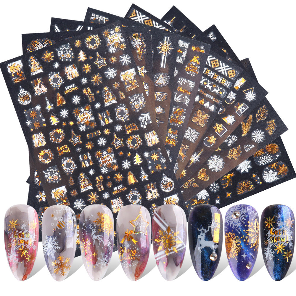 3D Christmas Snowflake Nail Stickers – Two-Color Golden Laser Thin Decals for DIY & Salon Manicure