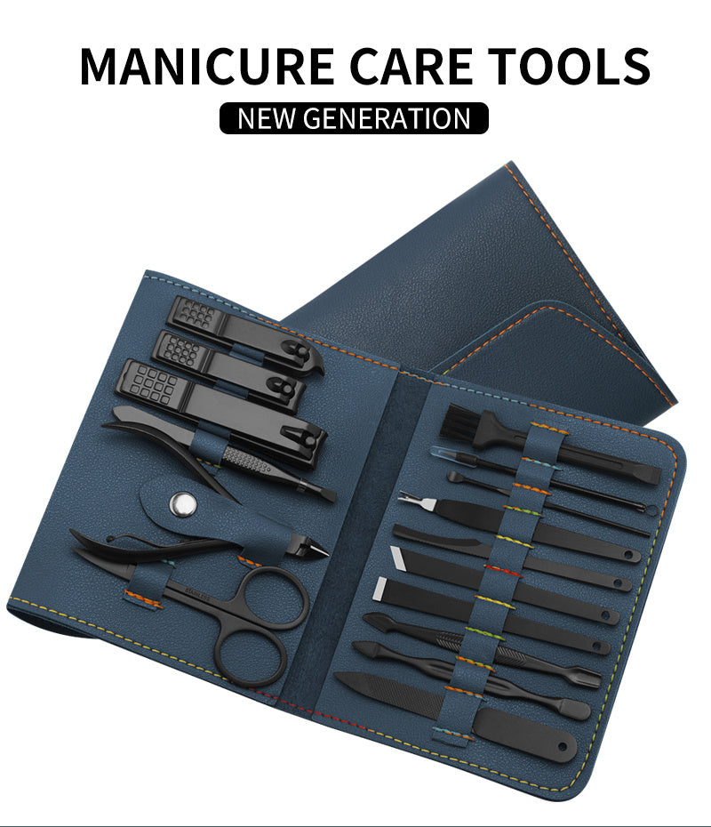 16pcs Professional Manicure & Pedicure Set – Nail Clippers, Trimmers, Ear Pick & Grooming Tools with Travel Case
