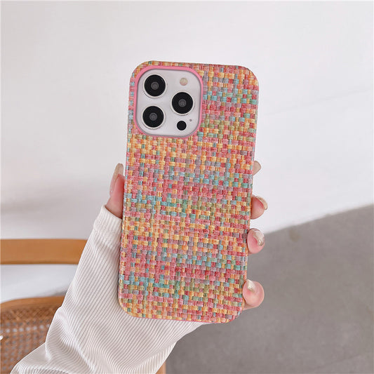Woven Pattern iPhone Case – Autumn & Winter Solid Color Drop-Resistant Protective Cover