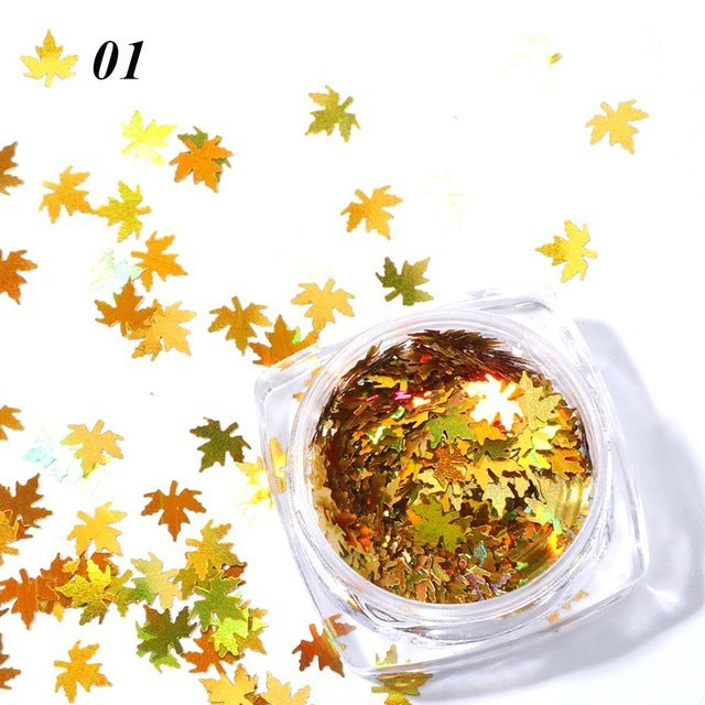 Gradient Maple Leaf Nail Sequins – Autumn Iridescent Glitter Flakes for DIY Acrylic & Gel Nails