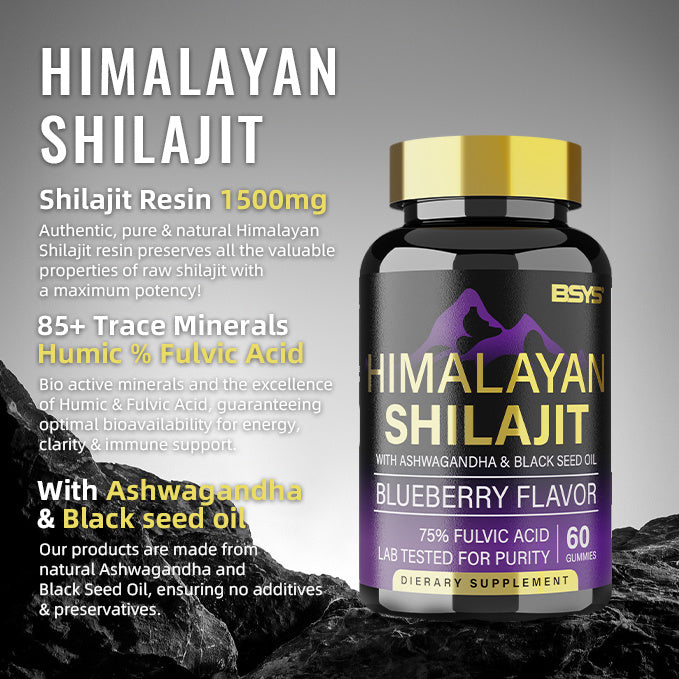 BSYS Shilajit Gummies – 60 Count Natural Energy, Stamina & Vitality Supplement