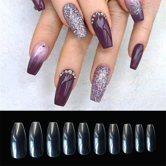 500 Pcs Transparent Natural Fake Nails – Full Cover Acrylic Nail Tips for DIY Manicure & Nail Art
