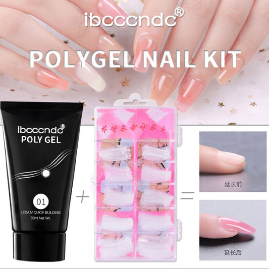 100 Pcs Crystal Transparent False Nails with Solid-State Extension Glue – Easy DIY Nail Extensions