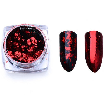 Aluminio Nail Flakes – Irregular Mirror Magic Glitter Pigment in Gold, Silver & Red for Nail Art Decoration