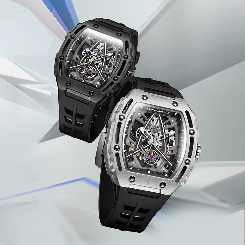 Men’s Barrel-Shaped Hollow Automatic Mechanical Watch – HZ Mobile