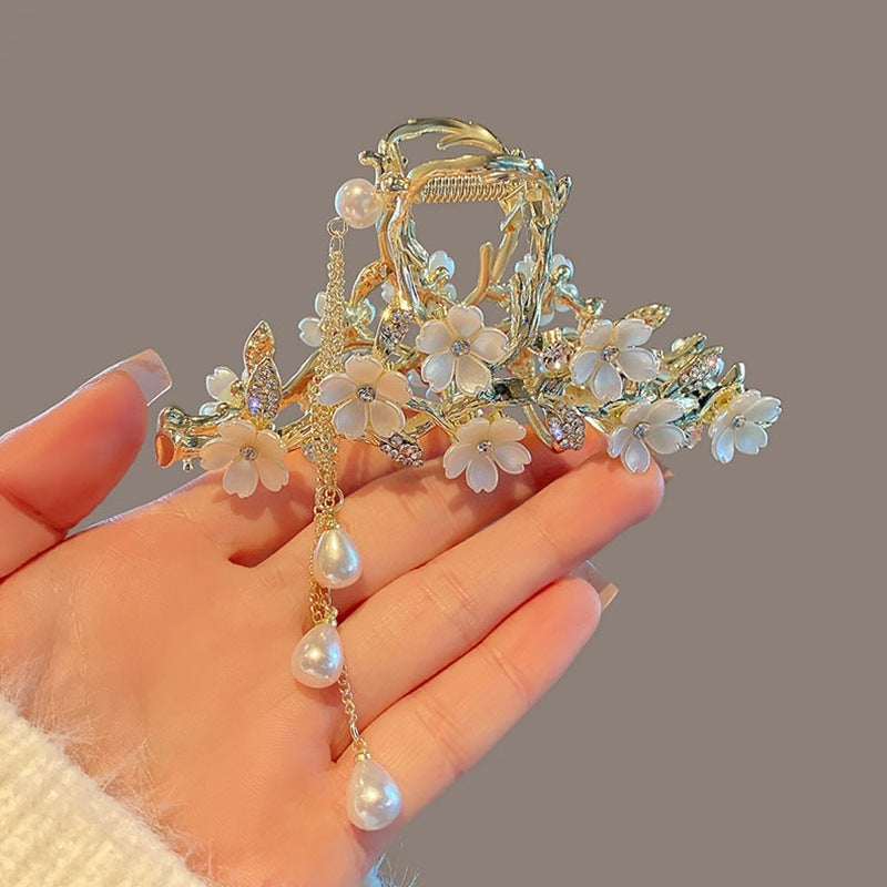 Large Metal Pearl Tassel Hair Clip – Orchid Bell Design Elegant Hair Accessory for Women
