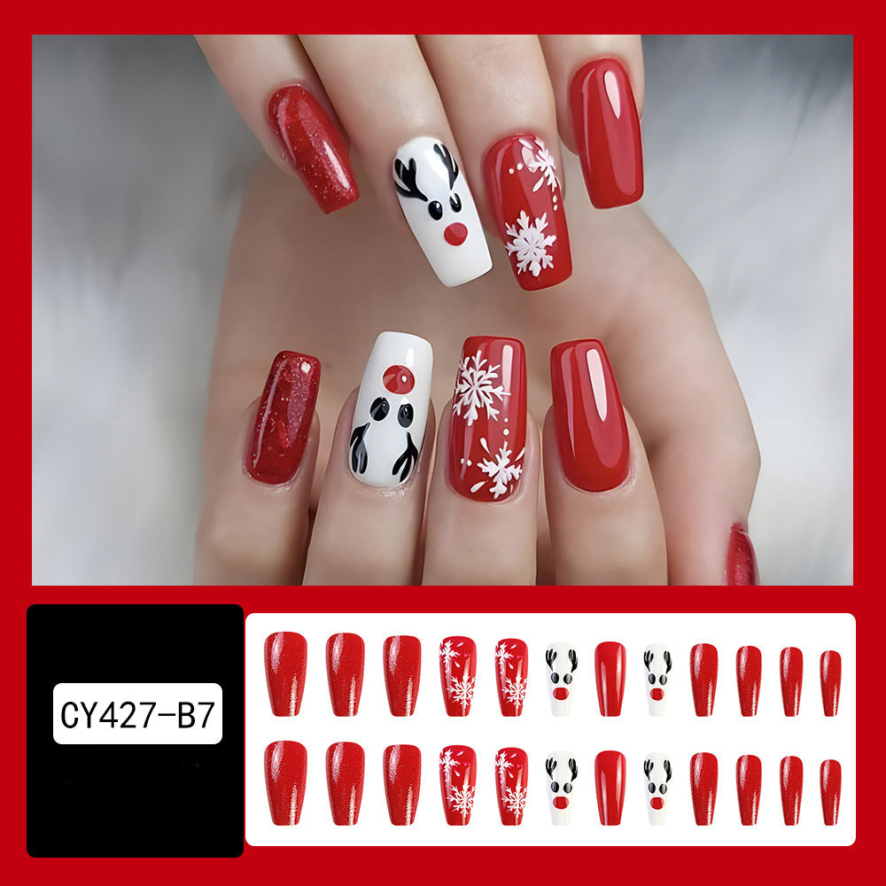 24 Pcs Christmas False Nails – Hat & Snowflake Striped Press-On Tips with Holiday Nail Art Stickers