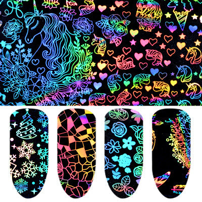 Laser Star Nail Stickers – Thermal Transfer Symphony Foil Decals for DIY & Salon Nail Art