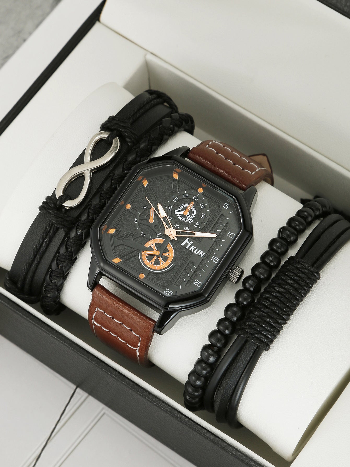 Double-Layer Square Shell Casual Men’s Watch Set – HZ Mobile