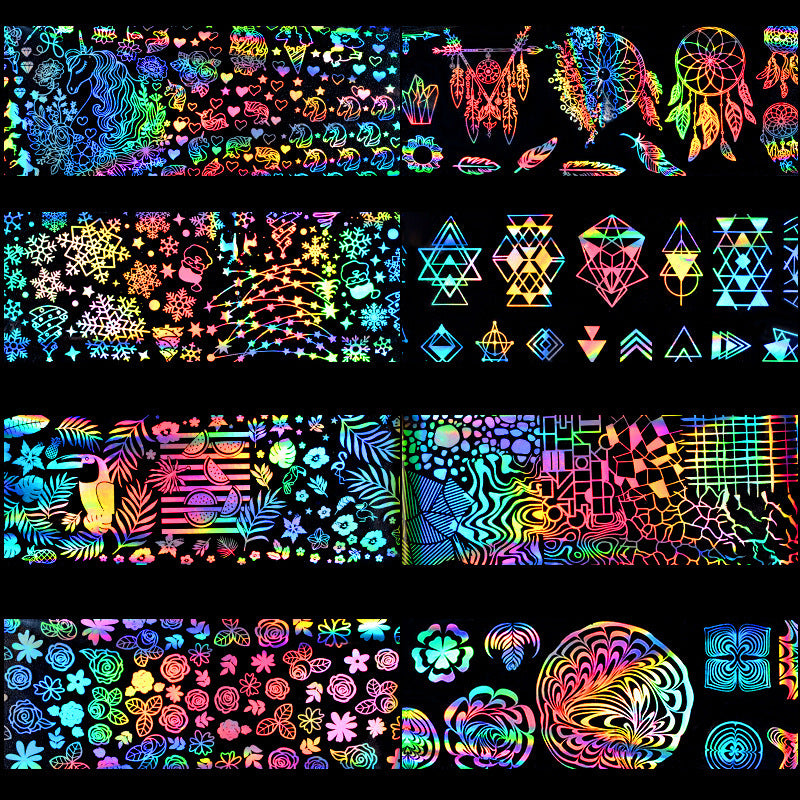 Laser Star Nail Stickers – Thermal Transfer Symphony Foil Decals for DIY & Salon Nail Art