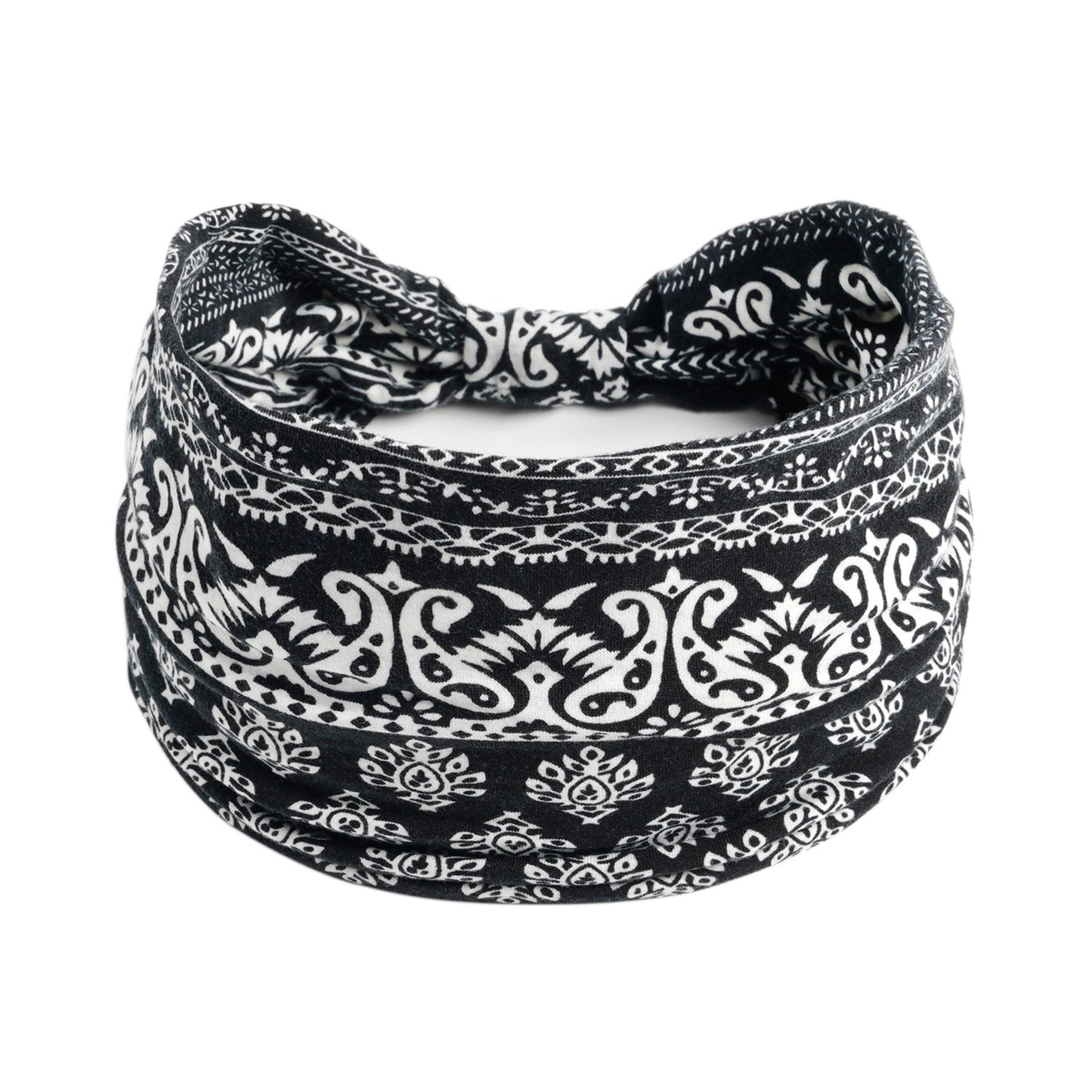 Bohemian Yoga Sports Headband – Cashew Print, Sweat-Absorbent & Non-Slip Elastic Hairband