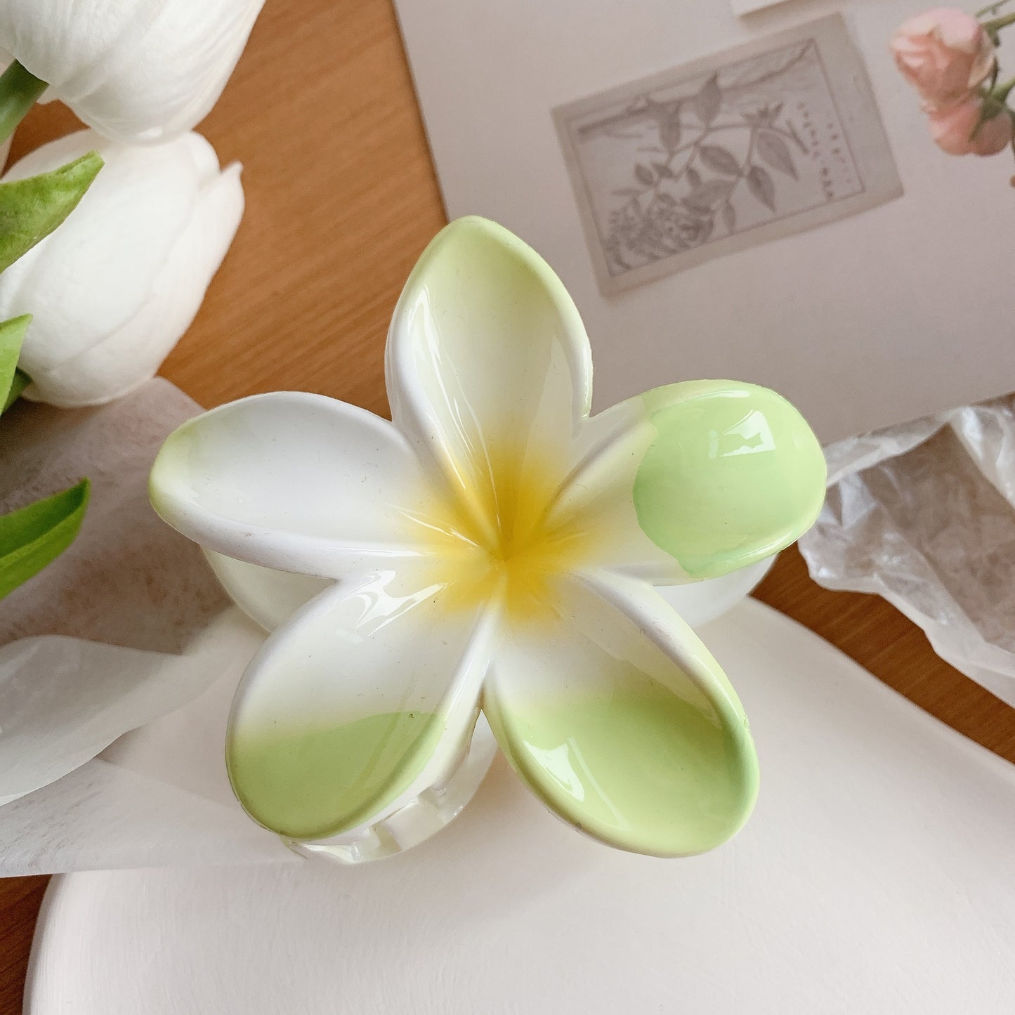 Muweordy Plumeria Hair Clips – Trendy Korean Flower Hair Claw Clip for Women | Stylish Hair Catch & Accessories