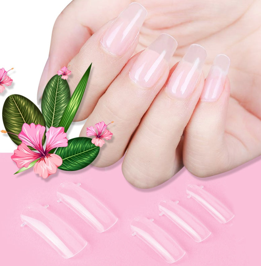 100 Pcs Crystal Transparent False Nails with Solid-State Extension Glue – Easy DIY Nail Extensions