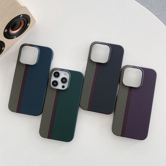 Carbon Fiber Striped iPhone Case – Hard Shell Protective Half Pack Phone Cover