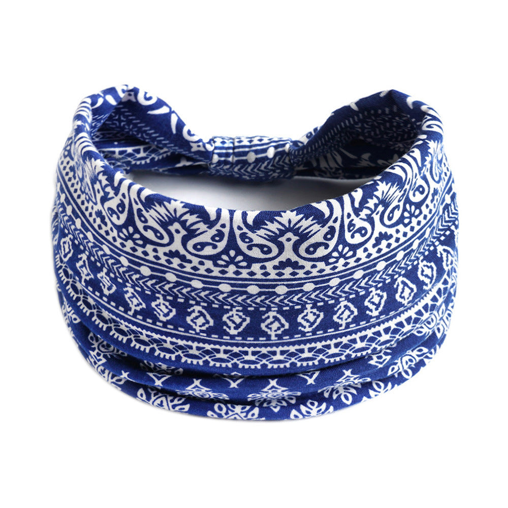 Bohemian Yoga Sports Headband – Cashew Print, Sweat-Absorbent & Non-Slip Elastic Hairband