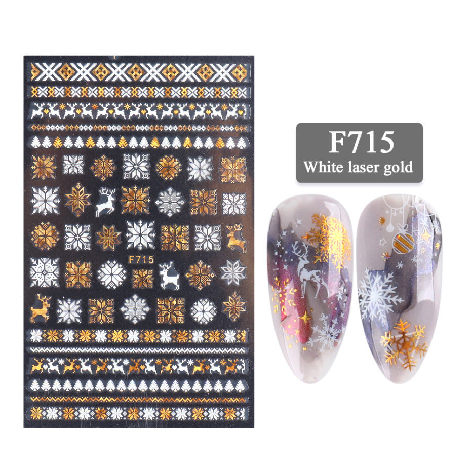 3D Christmas Snowflake Nail Stickers – Two-Color Golden Laser Thin Decals for DIY & Salon Manicure