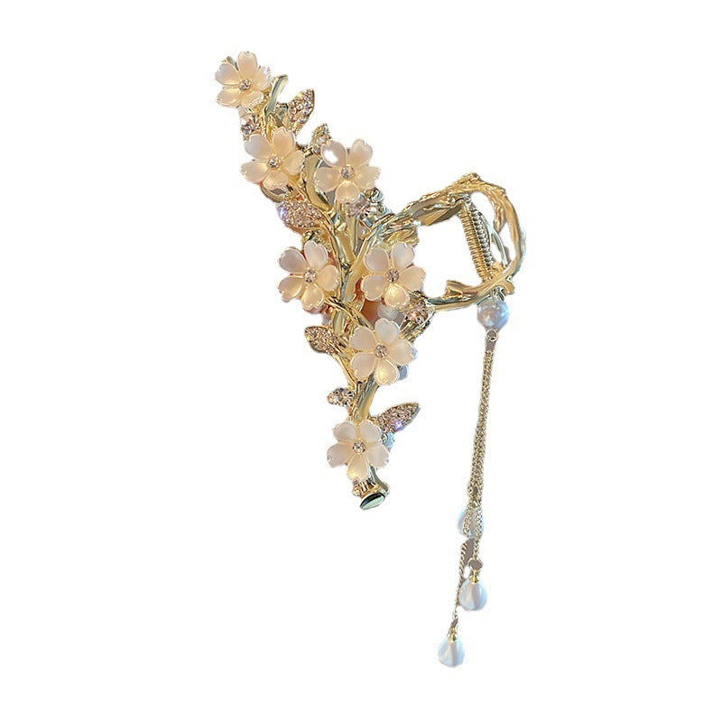 Large Metal Pearl Tassel Hair Clip – Orchid Bell Design Elegant Hair Accessory for Women