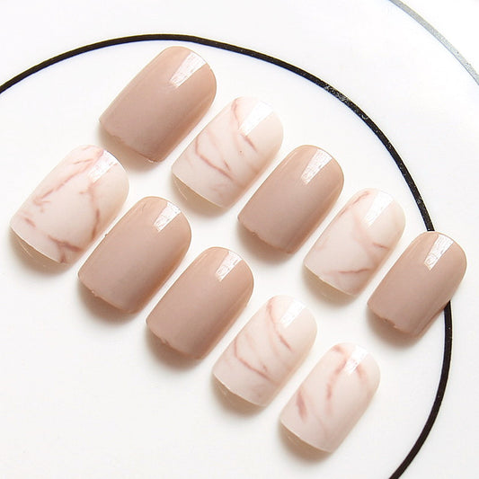 Light Khaki Smudge False Nails – Matte Press-On Acrylic Tips for DIY & Salon Manicure