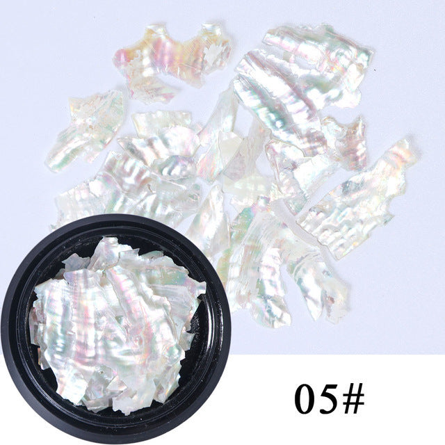 Nail Shell Ornaments – Iridescent Crushed Shell Flakes for DIY Acrylic & Gel Nail Art
