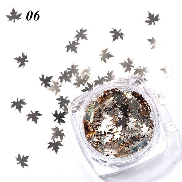Gradient Maple Leaf Nail Sequins – Autumn Iridescent Glitter Flakes for DIY Acrylic & Gel Nails