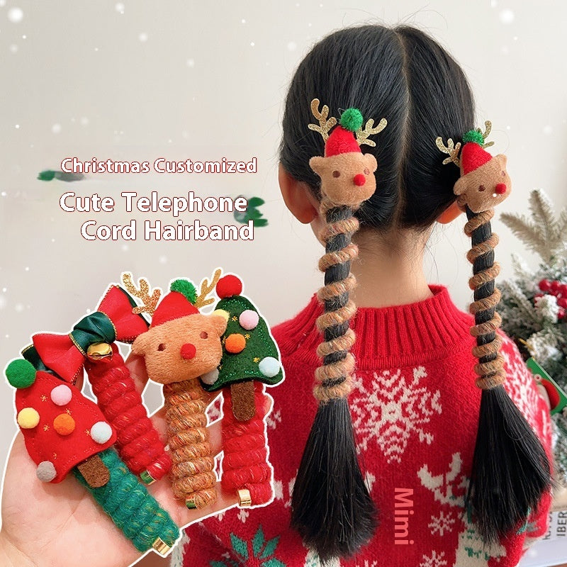 Christmas Hair Ties for Girls – Cute Elastic Telephone Wire Spiral Bands & Festive Kids Hair Accessories