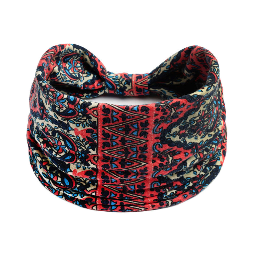 Bohemian Yoga Sports Headband – Cashew Print, Sweat-Absorbent & Non-Slip Elastic Hairband