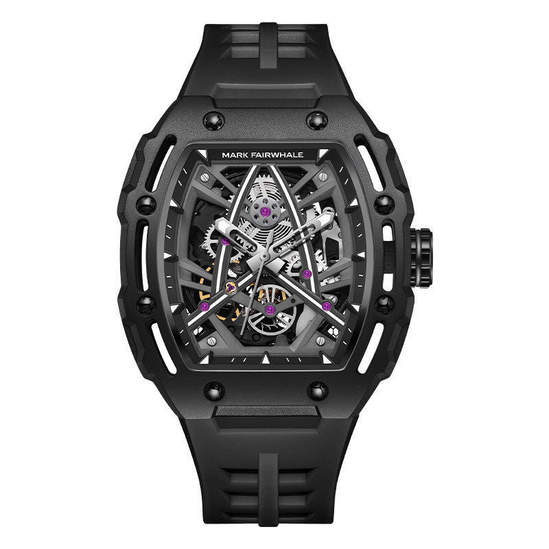 Men’s Barrel-Shaped Hollow Automatic Mechanical Watch – HZ Mobile