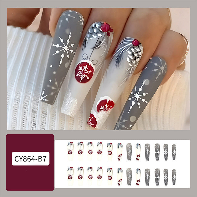 24 Pcs Christmas False Nails – Hat & Snowflake Striped Press-On Tips with Holiday Nail Art Stickers