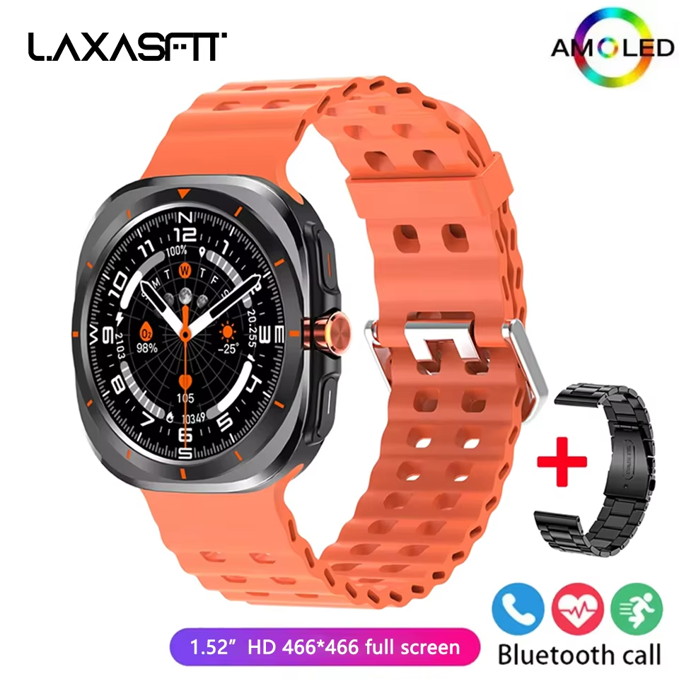 Montre connectée LAXASFIT avec écran AMOLED de 1,52 pouce – Bluetooth, conversation, fitness et suivi sportif