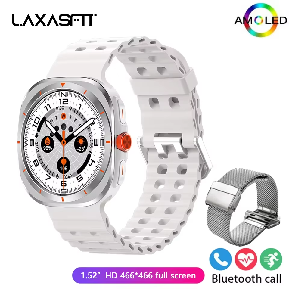 Montre connectée LAXASFIT avec écran AMOLED de 1,52 pouce – Bluetooth, conversation, fitness et suivi sportif