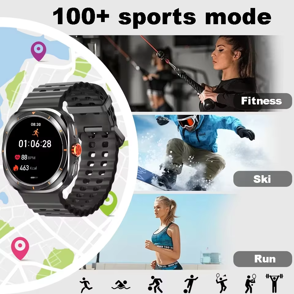 Montre connectée LAXASFIT avec écran AMOLED de 1,52 pouce – Bluetooth, conversation, fitness et suivi sportif