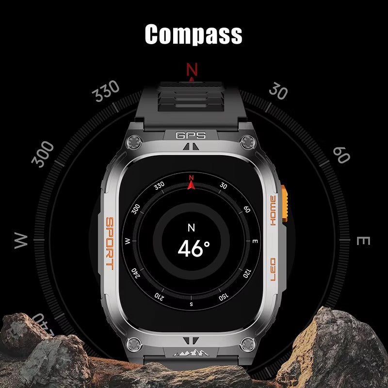 AWQX18 Smartwatch – Military Style Fitness Tracker with GPS, Compass & Bluetooth Call