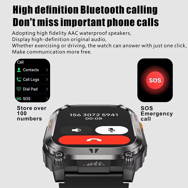 AWQX18 Smartwatch – Military Style Fitness Tracker with GPS, Compass & Bluetooth Call