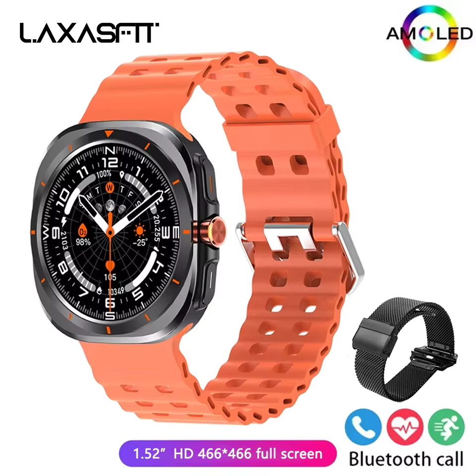 Montre connectée LAXASFIT avec écran AMOLED de 1,52 pouce – Bluetooth, conversation, fitness et suivi sportif