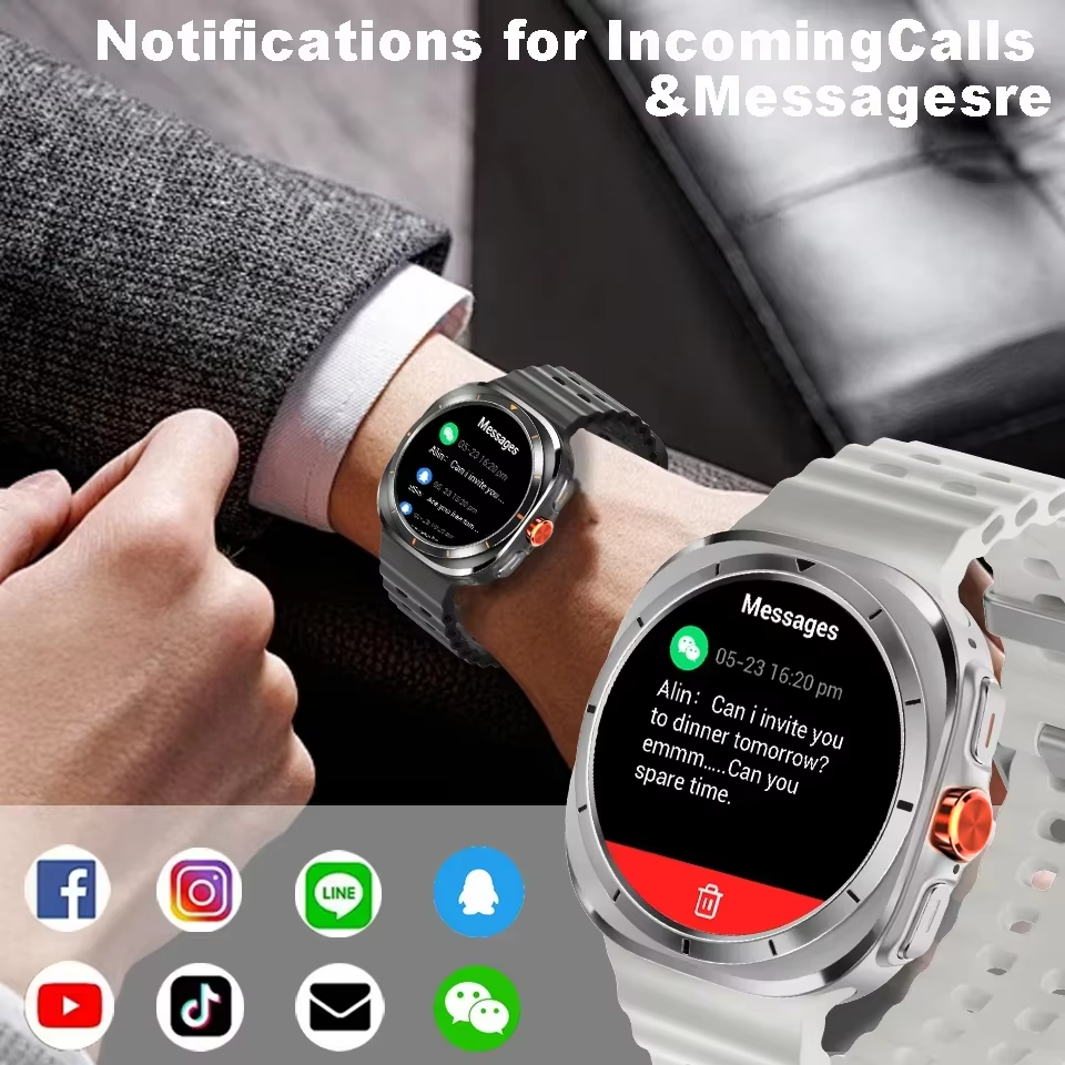 Montre connectée LAXASFIT avec écran AMOLED de 1,52 pouce – Bluetooth, conversation, fitness et suivi sportif