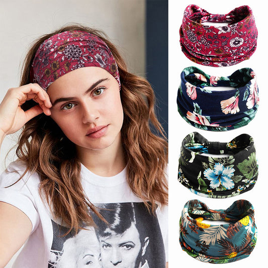 Bohemian Yoga Sports Headband – Cashew Print, Sweat-Absorbent & Non-Slip Elastic Hairband