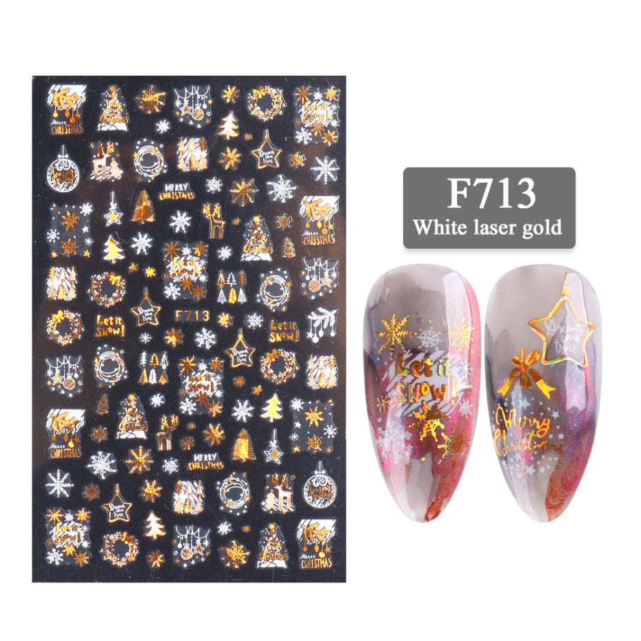 3D Christmas Snowflake Nail Stickers – Two-Color Golden Laser Thin Decals for DIY & Salon Manicure