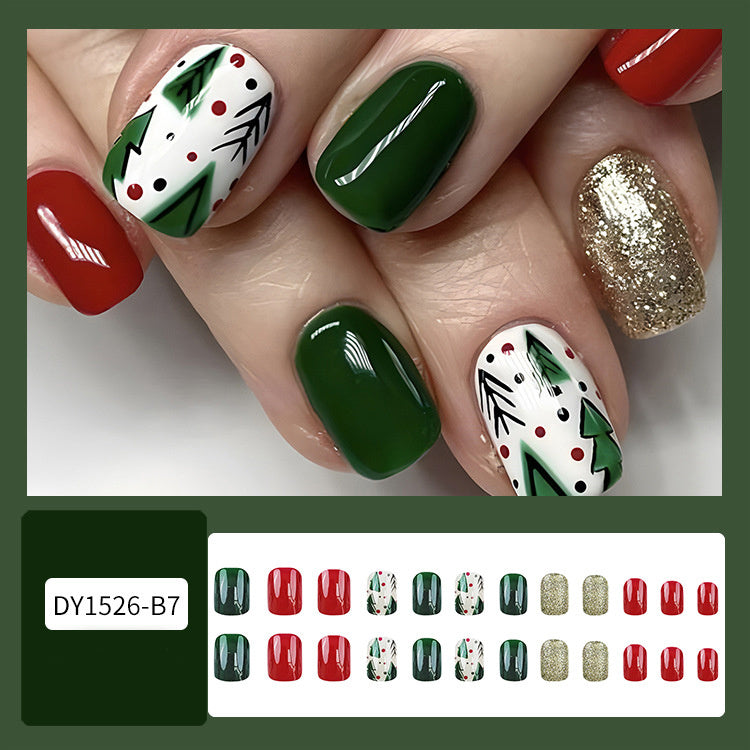 24 Pcs Christmas False Nails – Hat & Snowflake Striped Press-On Tips with Holiday Nail Art Stickers