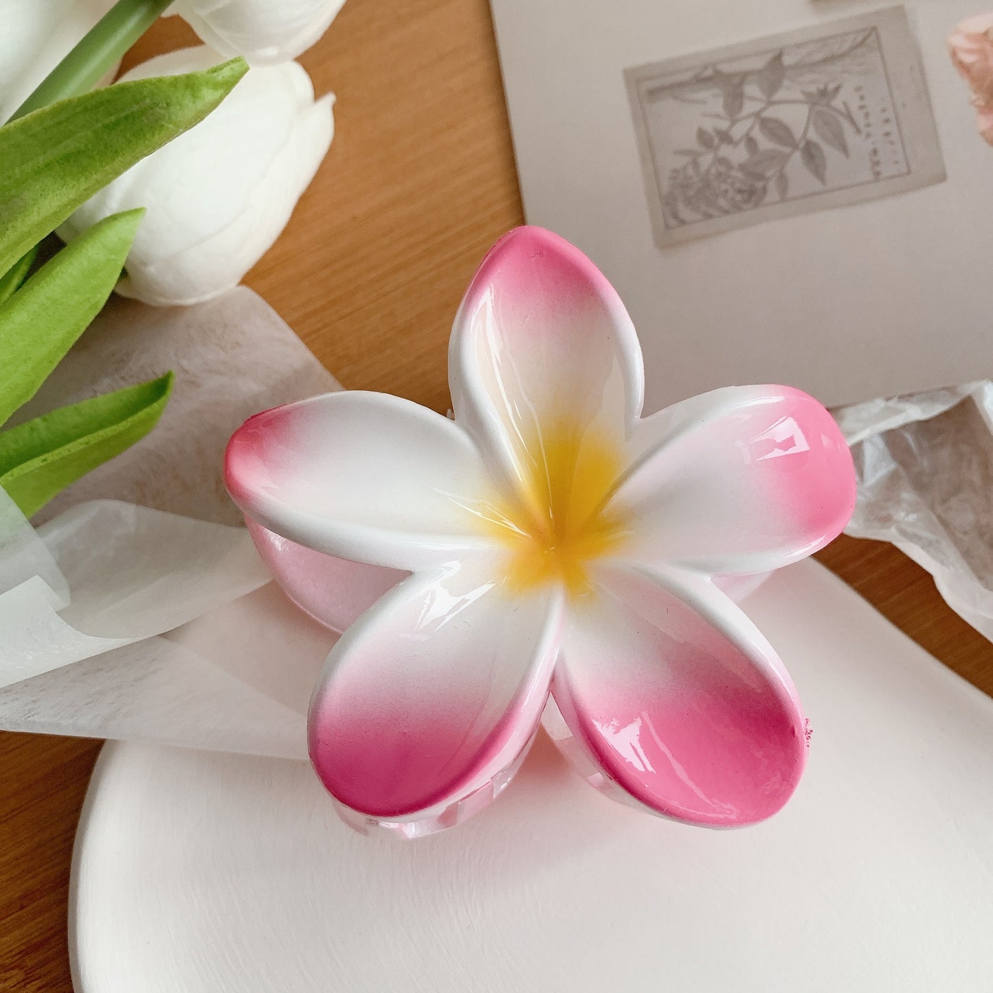 Muweordy Plumeria Hair Clips – Trendy Korean Flower Hair Claw Clip for Women | Stylish Hair Catch & Accessories