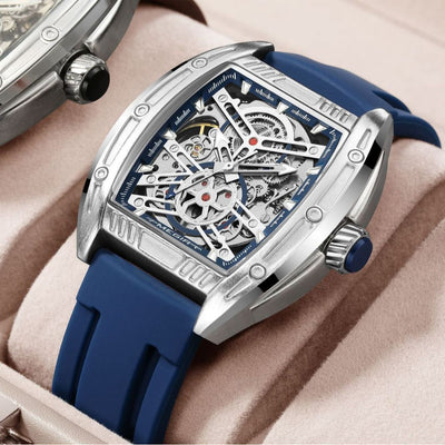 Men’s Wine Barrel Mechanical Watch with Silicone Strap – HZ Mobile