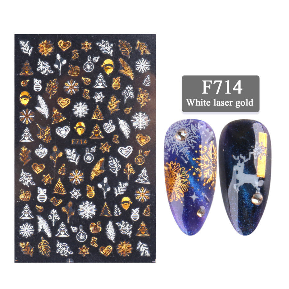 3D Christmas Snowflake Nail Stickers – Two-Color Golden Laser Thin Decals for DIY & Salon Manicure