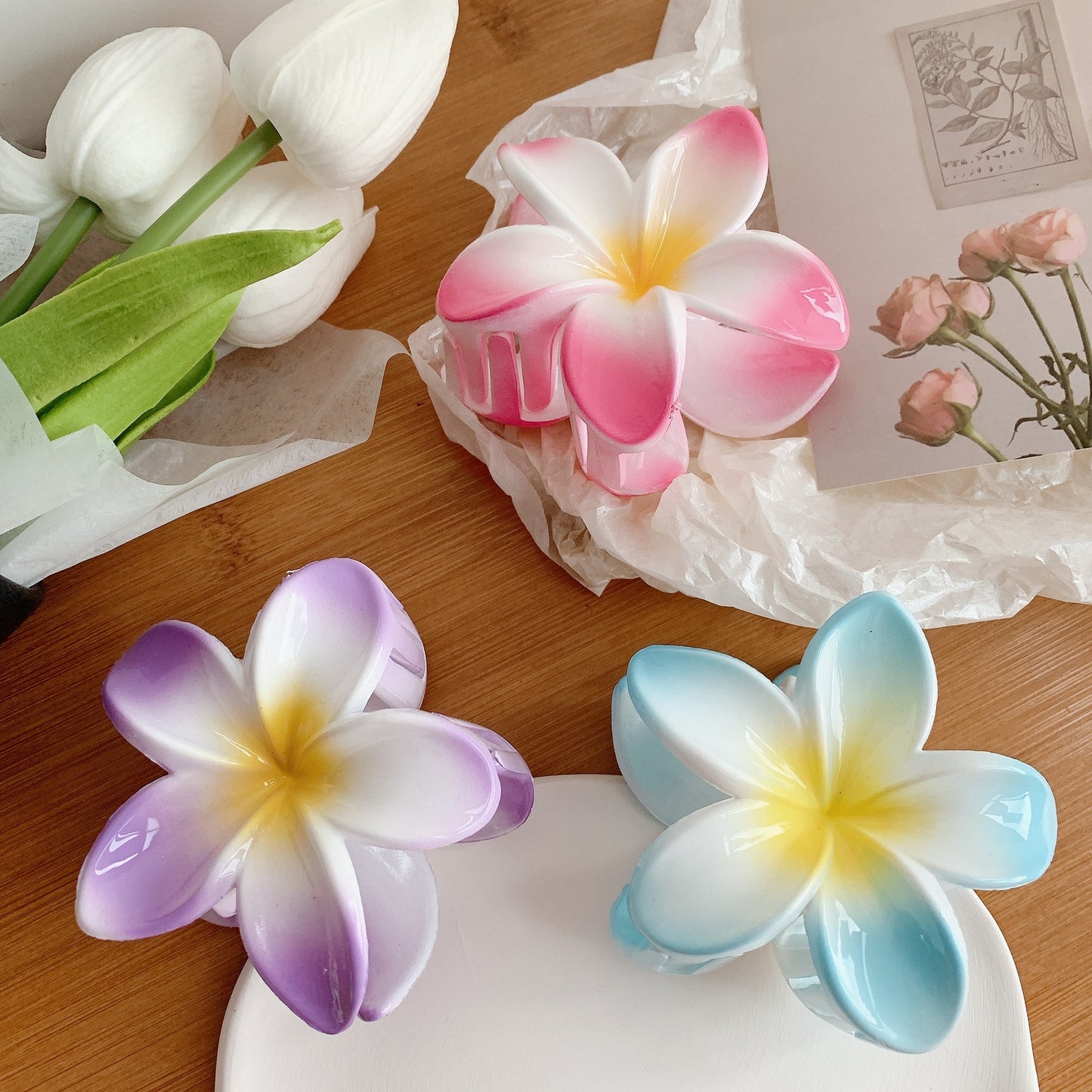 Muweordy Plumeria Hair Clips – Trendy Korean Flower Hair Claw Clip for Women | Stylish Hair Catch & Accessories