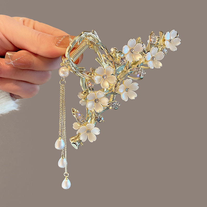 Large Metal Pearl Tassel Hair Clip – Orchid Bell Design Elegant Hair Accessory for Women