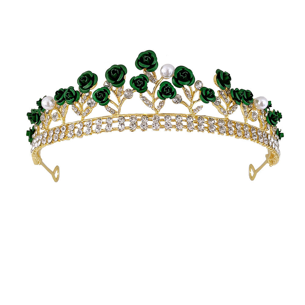 Purple Rose Crystal Crown – Elegant Tiara Headpiece for Weddings, Proms & Princess Parties