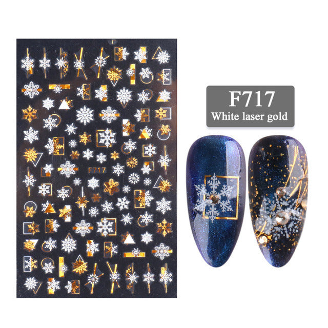 3D Christmas Snowflake Nail Stickers – Two-Color Golden Laser Thin Decals for DIY & Salon Manicure