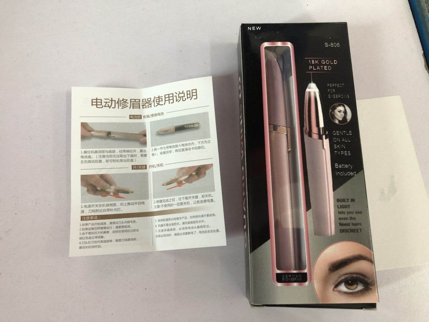 Mini Electric Eyebrow Trimmer – Painless Hair Remover with LED Light for Brows & Face