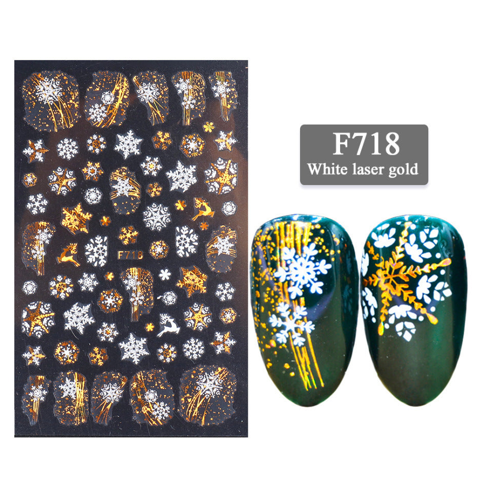 3D Christmas Snowflake Nail Stickers – Two-Color Golden Laser Thin Decals for DIY & Salon Manicure