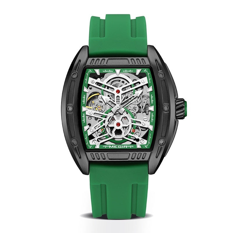 Men’s Wine Barrel Mechanical Watch with Silicone Strap – HZ Mobile