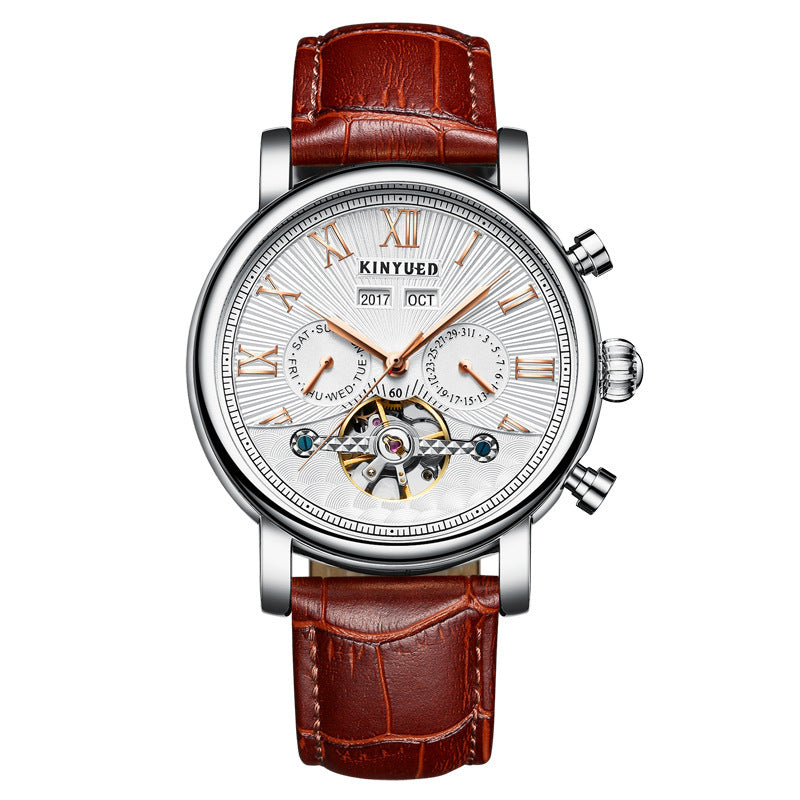 Automatic Mechanical Men’s Leather Hollow-Out Watch – HZ Mobile